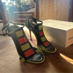 Manolo Blahnik colorblock heels 39 Leather black green orange